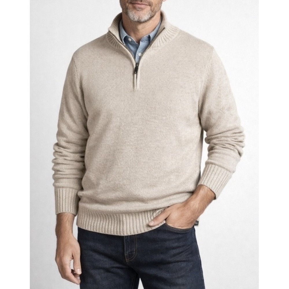 Vtg 90s Eddie Bauer 100% Cotton Sweater Mens Sz L Ribbed Quarter Zip Hong Kong